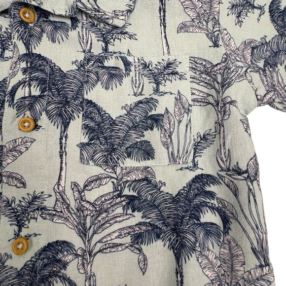 Ben Sherman Linen Blend Hawaiian Shirt Vacation Summer Tropical Light Blue 3T - Picture 3 of 6